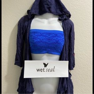 Wet Seal Hooded Lightweight Open Cardigan & Bright Blue Bandeau Top - XS/S